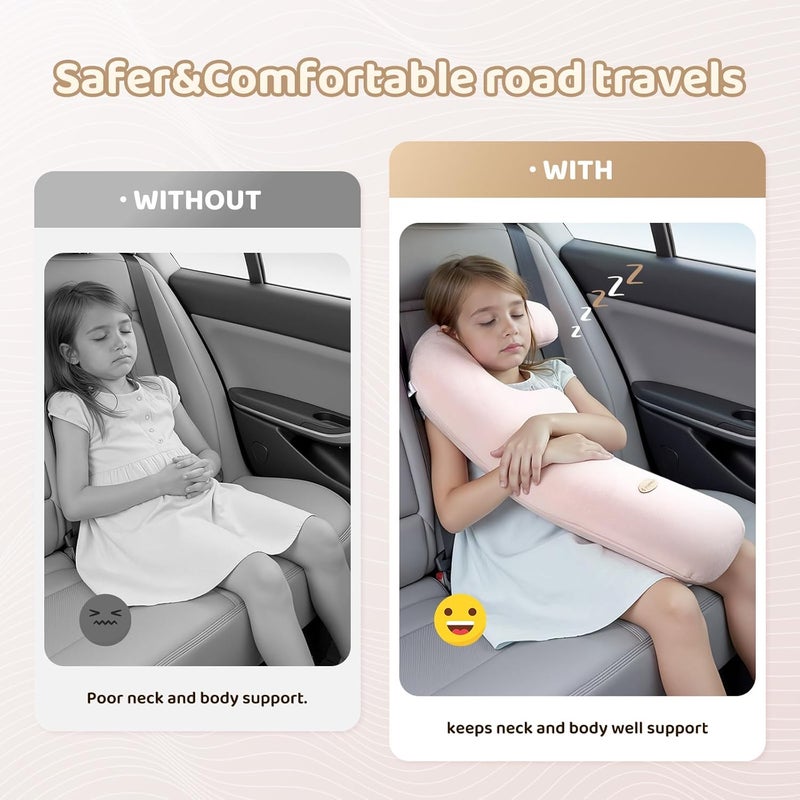 FLORICH Memory Foam Kids Travel Pillow, Car Sleeping Pillow, F-Shape Car Pillows for Adults and Children, Traveling Car Pillow for Kids with Removable Pillowcase (Pink) - Image 2